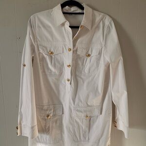 Veronica Beard White Long Sleeve Dress with Gold Buttons